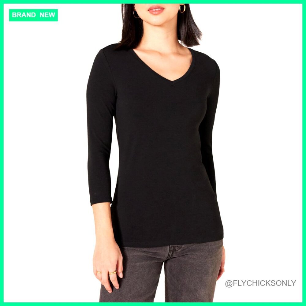 Women's Regular Fit 3/4 Sleeve V-Neck T-Shirt Soft Cotton Modal Blend